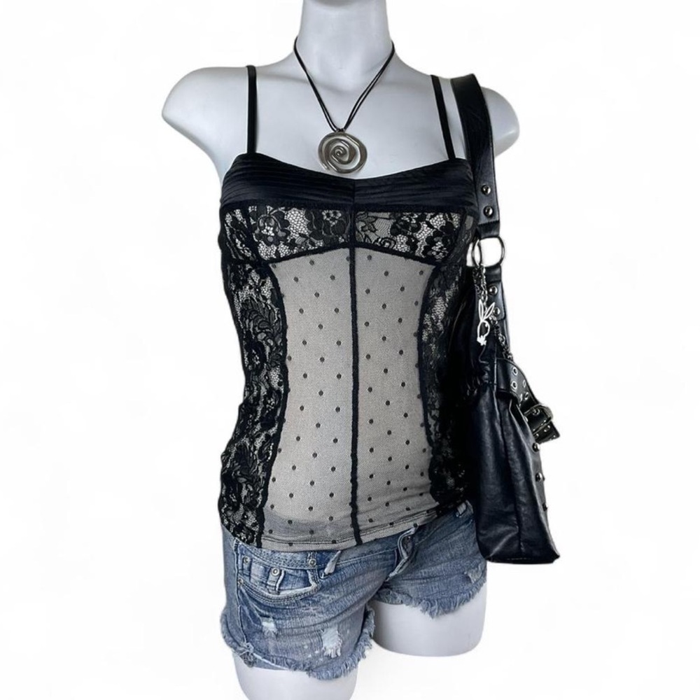 Moda International Black and Cream Lace Polka DotCamisole
